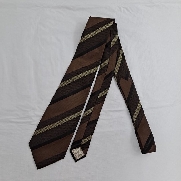 Necktie Men's Tie Diagonal Stripe 3.5 In Studio By Durban Brown Gold - Picture 1 of 4